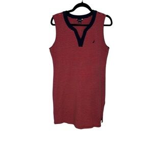 Nautica Womens Red Striped‎ Sleeveless Stretch Casual Dress Size L NWT
